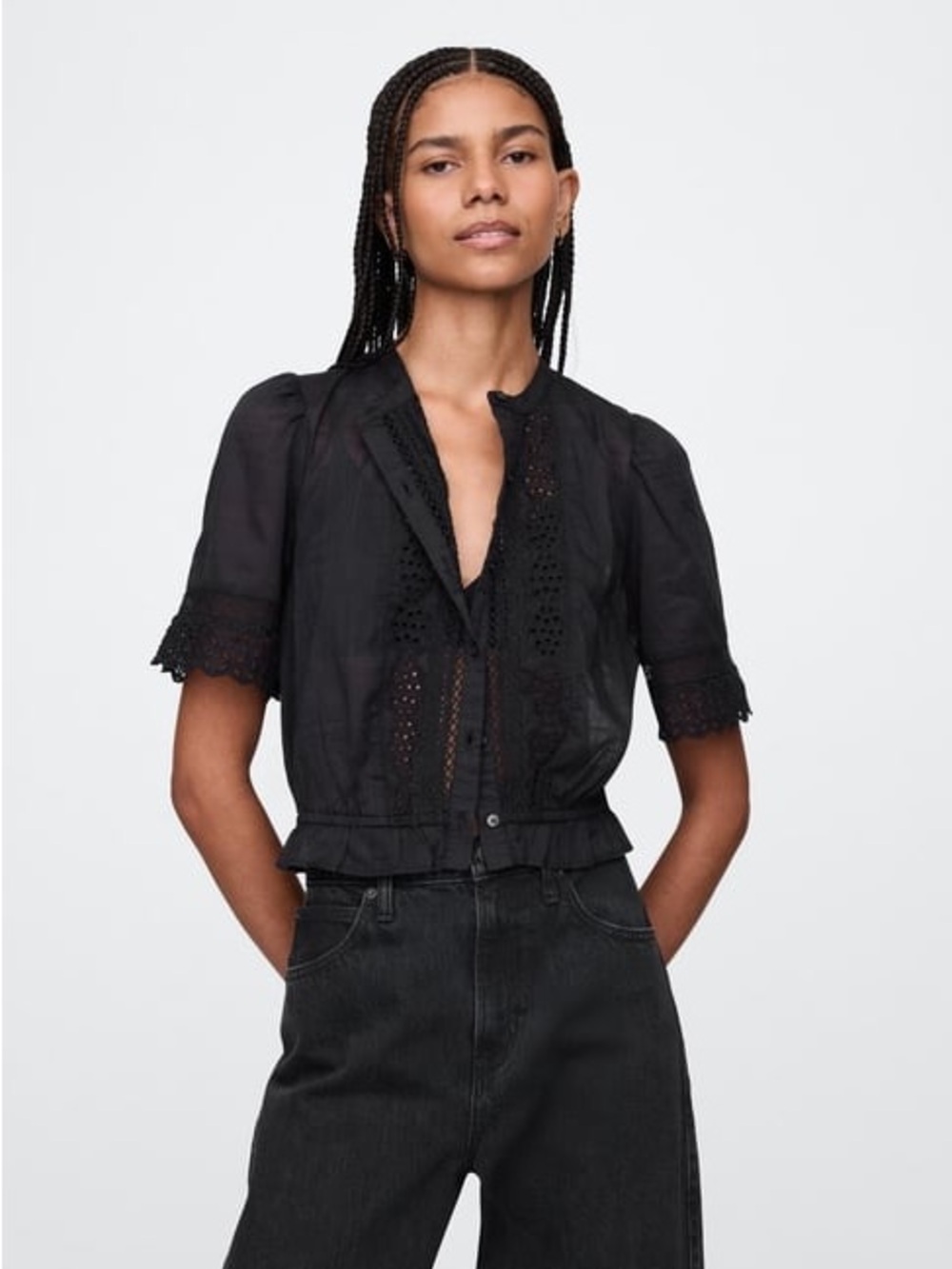 Gap Black Lace-Trim Shirt